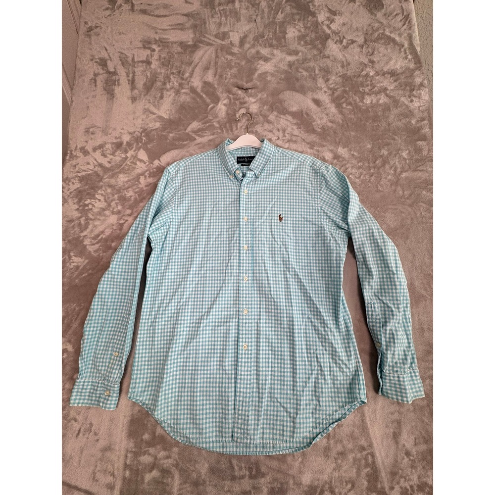 Ralph Lauren‎ Mens Classic Fit Gingham Button Down Shirt Blue White Size L